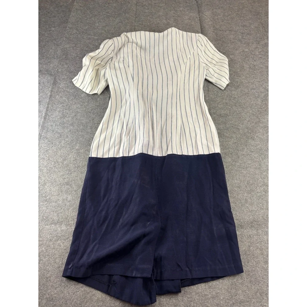 VTG Perceptions Womens 5/6 Double Breasted Pinstripe Dress Navy Nautical 80s